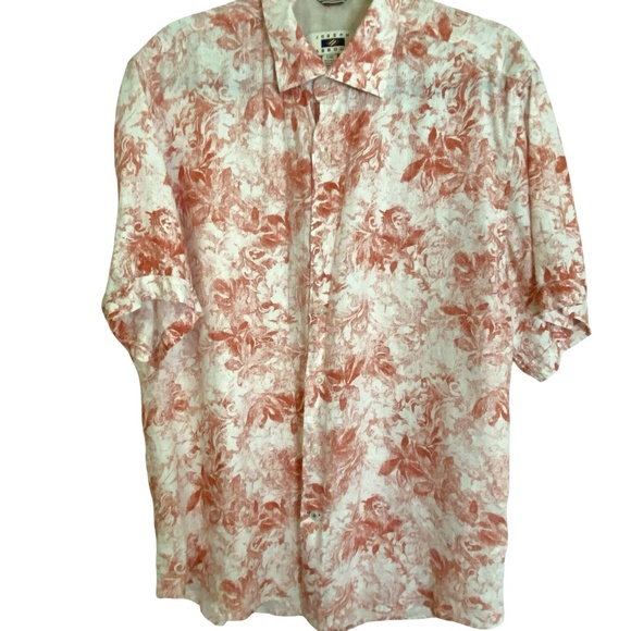 Joseph Abboud Mens Linen Coral Floral Summer Vacation Casual Shirt-Sz-L - Picture 1 of 14
